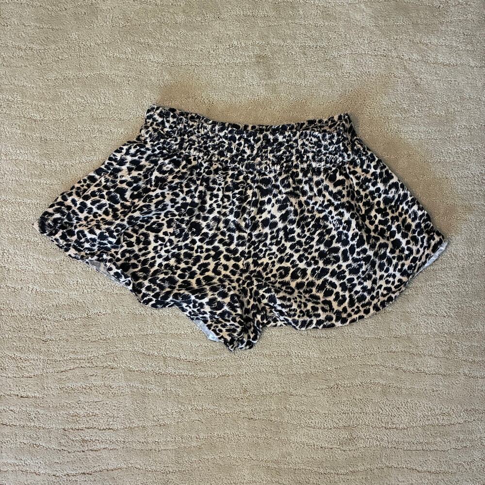 Anthropologie Women M Cheetah Print Smocked Waist Linen Blend Shorts Resort Wear